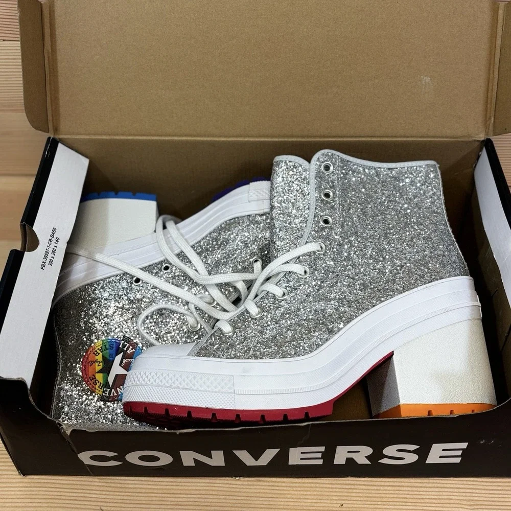 Converse Chuck 70 De Luxe Heel Pride Platform Boot Silver Men 10 Woman's 12